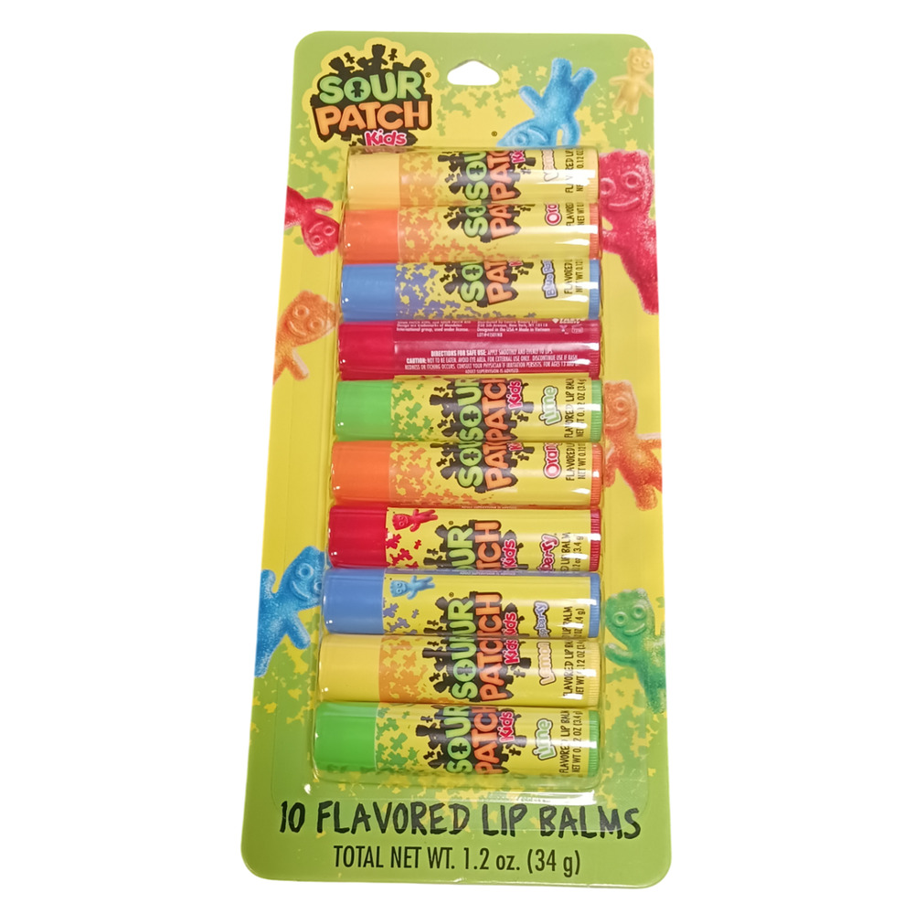Sour Patch Kids Lip Balm 10pk Orange, RedBerry, BlueRaspberry, Lemon Lime